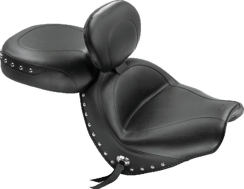 Mustang 04-09 Honda VTX1300C Wide Touring 2PC Seat w/Driver Backrest Studs - Black - Side View
