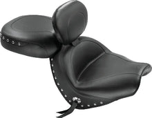Load image into Gallery viewer, Mustang 04-09 Honda VTX1300C Wide Touring 2PC Seat w/Driver Backrest Studs - Black - Side View