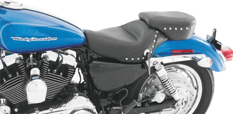 Mustang 04-21 Harley Sportster 3.3 GAL Standard Touring Solo Seat w/Studs - Black - Side View