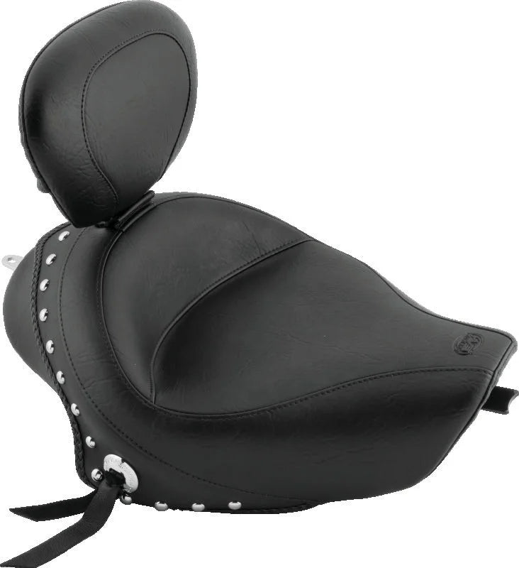 Mustang 04-21 Harley Sportster 3.3 Wide Stud Touring Solo Seat w/Driver Backrest - Black - Main Product View