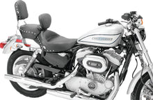 Load image into Gallery viewer, Mustang 04-21 Harley Sportster 3.3 Wide Stud Touring Solo Seat w/Driver Backrest - Black - Detail View