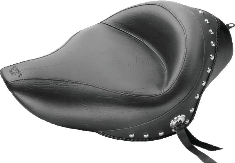 Mustang 04-21 Harley Sportster 4.5 Gallon Wide Touring Solo Seat w/Studs - Black - Side View