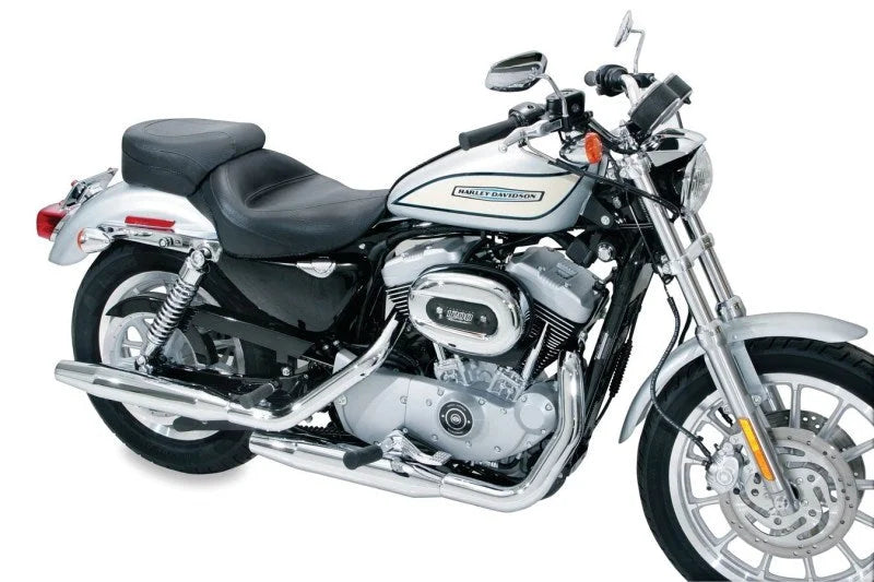 Mustang 04-21 Harley Sportster 4.5 Wide Touring Solo Seat w/Driver Backrest - Black - Side View