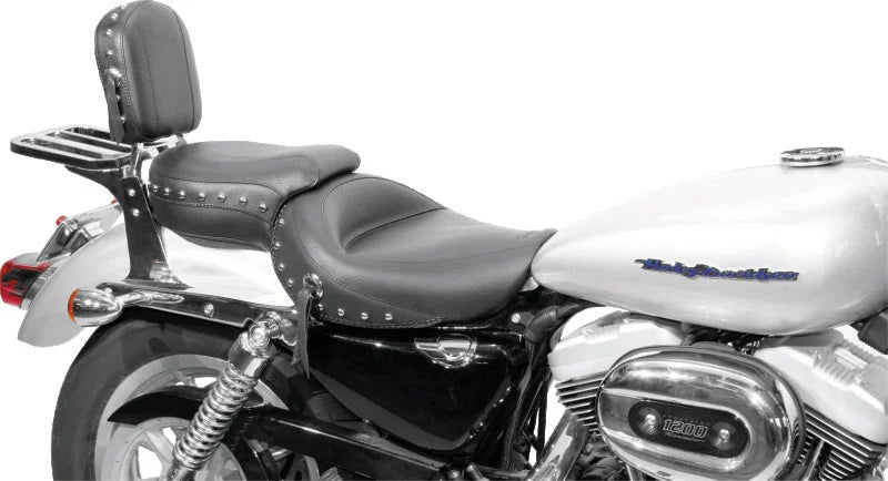 Mustang 04-21 Harley Sportster Wide Touring 1PC Seat w/Studs- Black - Detail View