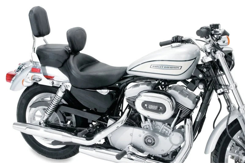 Mustang 04-21 Harley Sportster Wide Touring Solo Seat w/Driver Backrest - Black - Main Product View