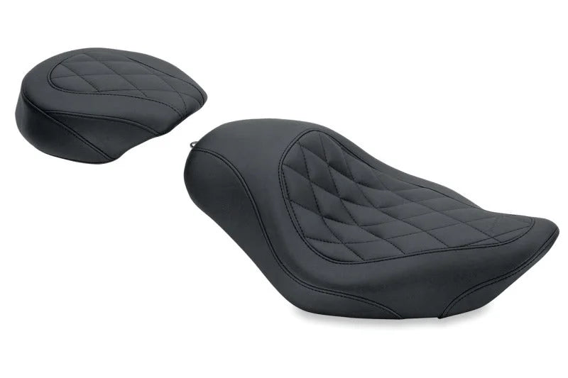 Mustang 04-21 Harley Sportster Wide Tripper Solo Seat Diamond Stitch - Black - Side View