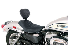 Load image into Gallery viewer, Mustang 04-21 Harley Sportster Wide Tripper Solo Seat w/Driver Backrest Diamond Stitch - Black - Side View