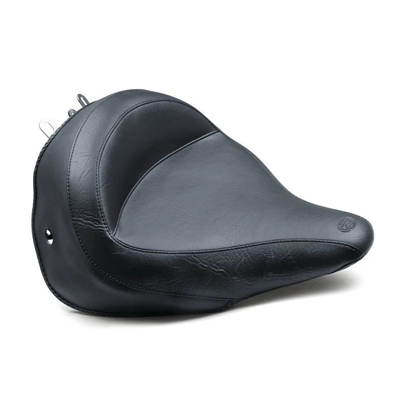 Mustang 05-17 Harley Deluxe (With Standard Rack) Harley Wide Touring Solo Seat - Black - Side View