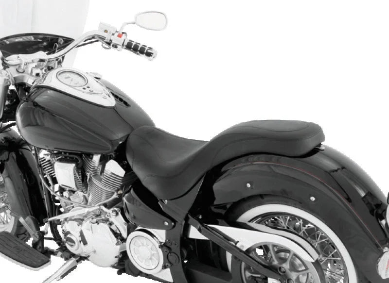 Mustang 05-17 Harley Deluxe (With Standard Rack) Wide Touring Solo Seat w/Studs - Black - Side View