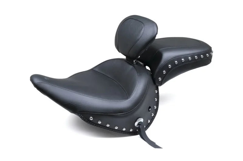 Mustang 05-17 Harley Deluxe(w/ Standard Rack) Wide Touring Solo Seat w/DBR Studs - Black - Side View