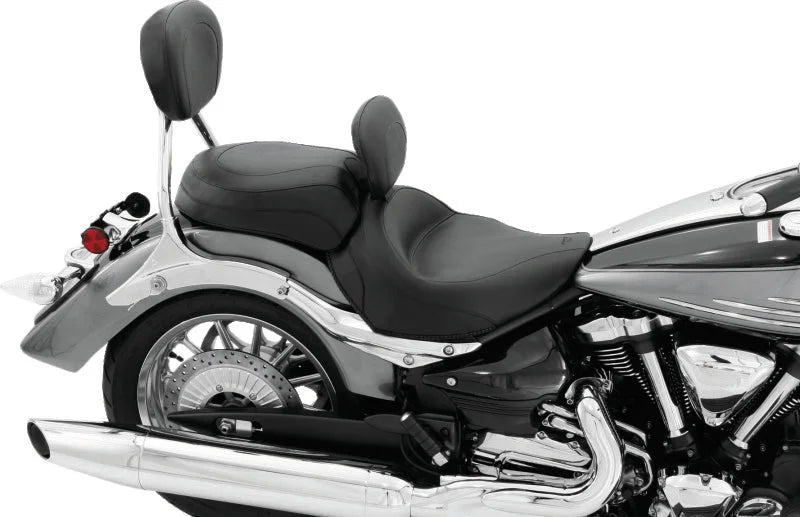 Mustang 06-15 Yamaha Roadliner, Stratoliner Wide Touring Solo Seat w/ Driver Backrest - Black - Detail View