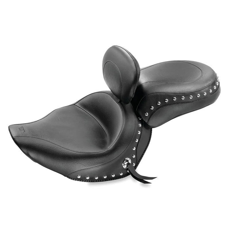 Mustang 06-15 Yamaha Roadliner, Stratoliner Wide Touring Solo Seat w/Driver Backrest Studs - Black - Side View