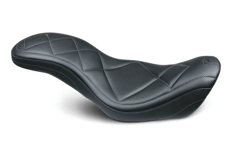 Mustang 06-17 Harley Dyna Super Tripper 1PC Seat Carbon - Black - Side View