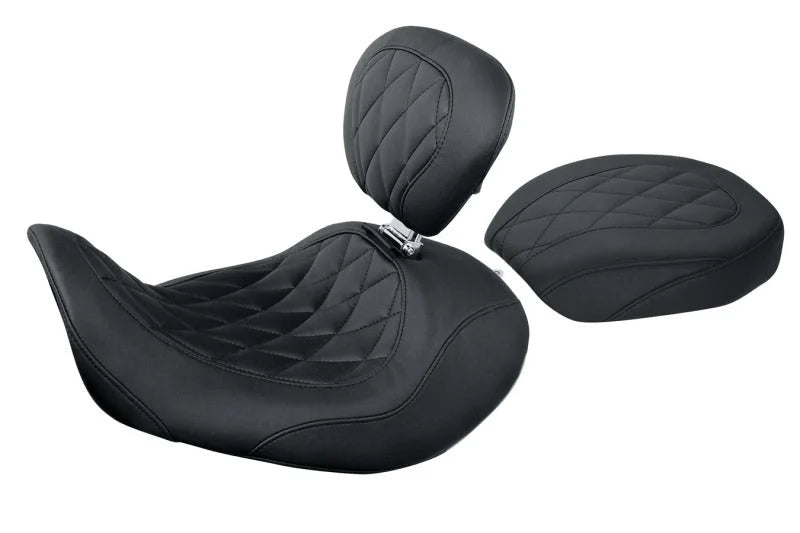 Mustang 06-17 Harley Dyna Wide Tripper Forward Passenger Seat Diamond Stitch - Black - Side View