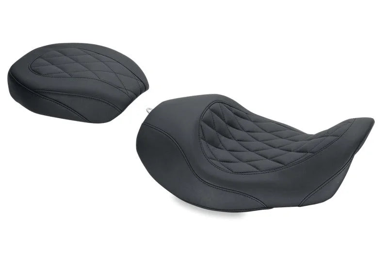 Mustang 06-17 Harley Dyna Wide Tripper Forward Solo Seat Diamond Stitch - Black - Side View