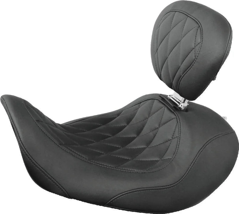 Mustang 06-17 Harley Dyna Wide Tripper Forward Solo Seat w/Driver Backrest Diamond Stitch - Black - Main Product View