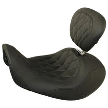 Load image into Gallery viewer, Mustang 06-17 Harley Dyna Wide Tripper Forward Solo Seat w/Driver Backrest Diamond Stitch - Black - Side View