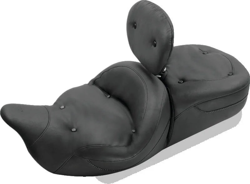 Mustang 06-17 Harley Dyna Wide Tripper Solo Seat Diamond Stitch - Distressed Brown - Side View