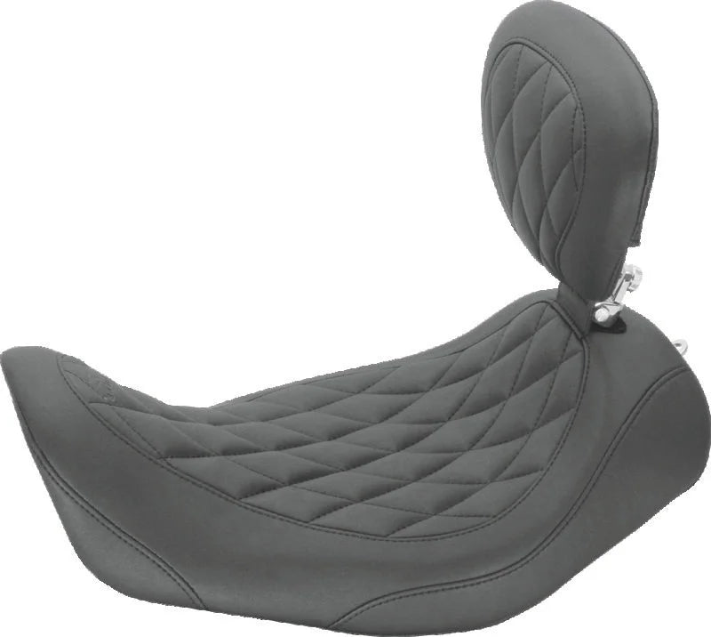 Mustang 06-17 Harley Dyna Wide Tripper Solo Seat w/Driver Backrest Diamond Stitch - Black - Main Product View