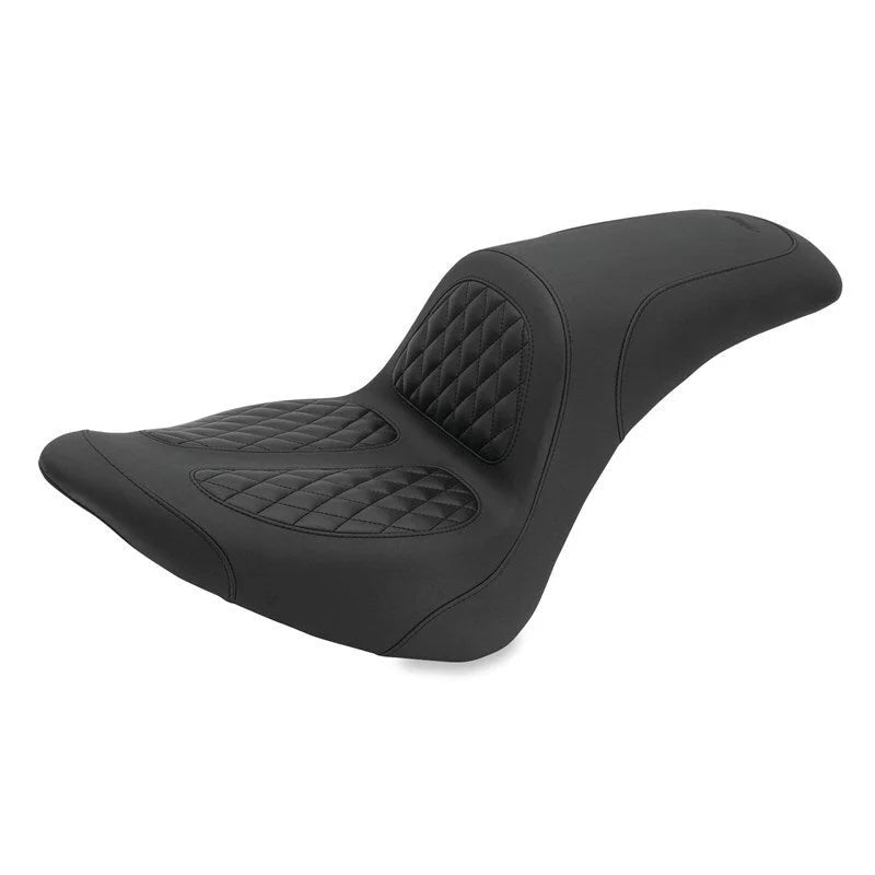 Mustang 06-17 Harley Softail Wide Tire (200mm) Fastback 1PC Seat w/Diamond Stitch - Black - Side View