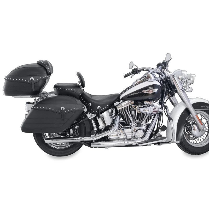 Mustang 06-17 Harley Softail Wide Tire (200mm) Wide Touring Recessed Passenger Seat w/Studs - Black - Side View