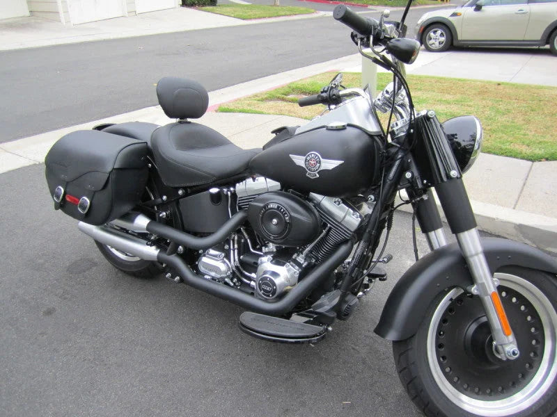 Mustang 06-17 Harley Softail Wide Tire (200mm) Wide Touring Solo Seat w/Driver Backrest - Black - Side View