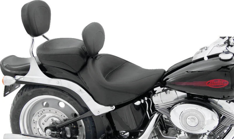 Mustang 06-17 Harley Softail Wide Tire (200mm) Wide Touring Solo Seat w/Driver Backrest - Black - Detail View