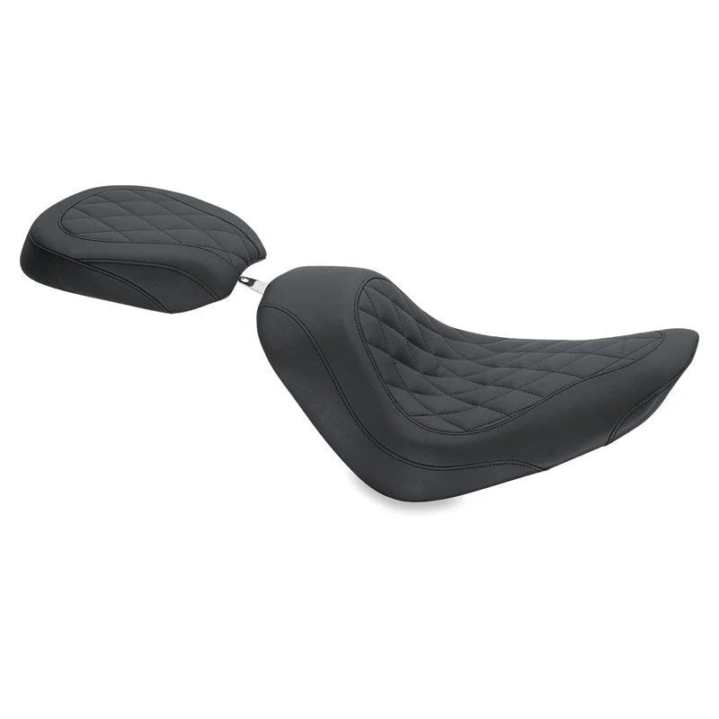 Mustang 06-17 Harley Softail Wide Tire (200mm) Wide Tripper Passenger Seat Diamond Stitch - Black - Side View