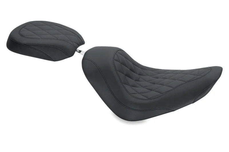 Mustang 06-17 Harley Softail Wide Tire (200mm) Wide Tripper Solo Seat Diamond Stitch- Black - Side View