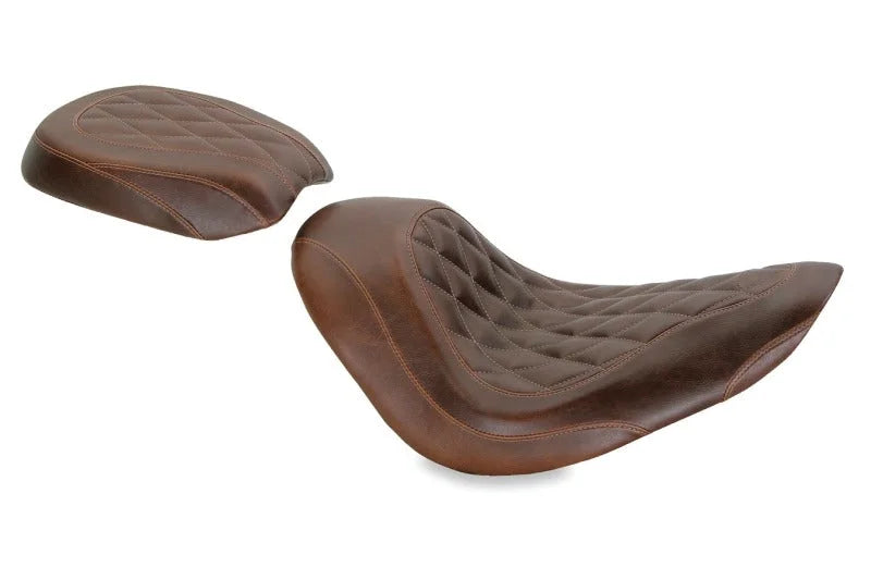 Mustang 06-17 Harley Softail Wide Tire (200mm)Wide Tripper Solo Seat - Distressed Brown - Side View