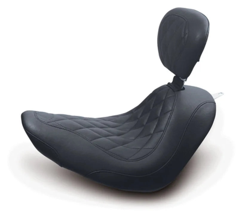 Mustang 06-17 Harley Softail Wide Tire(200mm)Wide Tripper Solo Seat w/DBR Diamond Stitch - Black - Main Product View