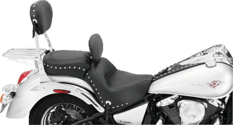 Mustang 06-21 Kawasaki Vulcan 900 Classic, Custom Touring 1PC Seat w/Driver Backrest Studs - Black - Side View