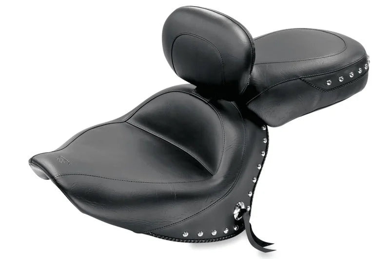 Mustang 07-17 Yamaha V-Star 1300,1300 Tourer Wide 2PC Seat w/ Driver Backrest Studs- Black - Main Product View