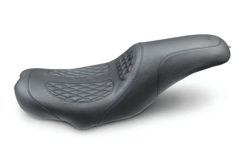 Mustang 08-20 Harley Electra Glide,Rd Glide,Rd King Tripper Fastback 1PC Seat w/Diam Stitch- Black - Side View