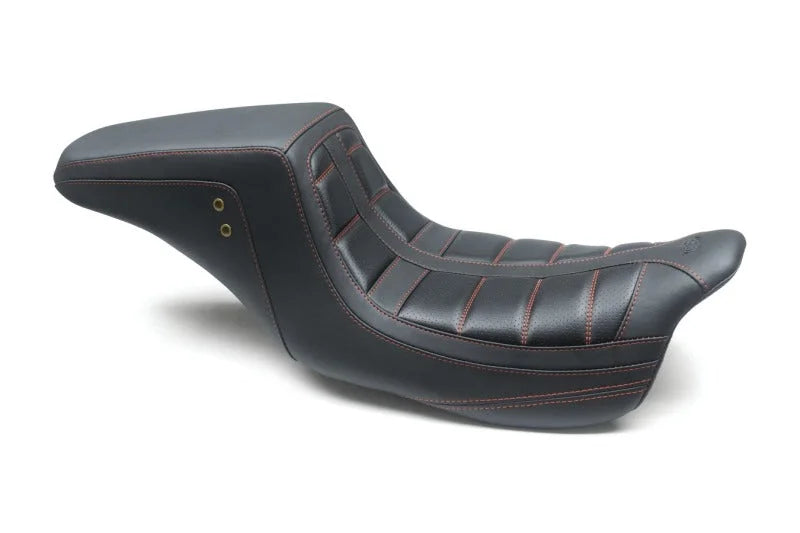 Mustang 08-21 HD Electra Glide,Rd Glide,Rd King,St Glide Squareback 1PC Seat - Black w/Red Stitching - Side View