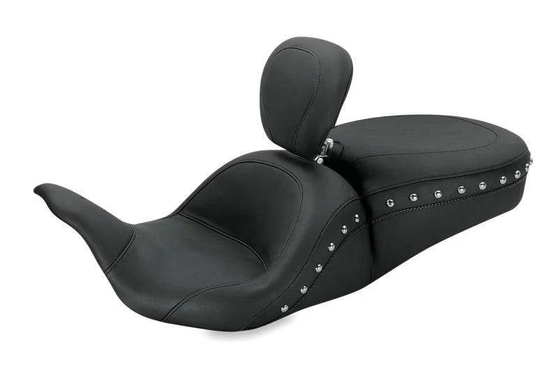 Mustang 08-21 Harley Electra Glide, Rd Glide, Rd King, Glide Lowdown 1PC Seat w/DBR Studs - Black - Side View