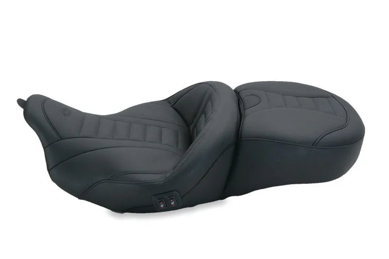 Mustang 08-21 Harley Electra Glide, Rd Glide, Rd King, Str Glide Heated 1PC Seat Deluxe-Black - Side View