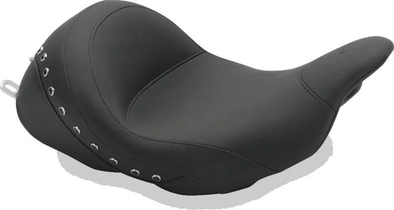 Mustang 08-21 Harley Electra Glide Std,Rd Glide,Rd King,Str Glide Lowdown Solo Seat w/Studs - Black - Side View