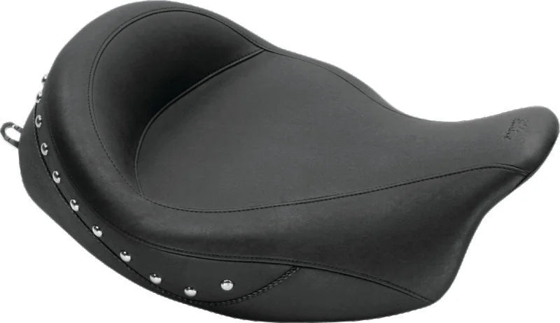Mustang 08-21 Harley Electra Glide Std,Rd Glide,Rd King,Str Glide Touring Solo Seat w/Studs - Black - Side View