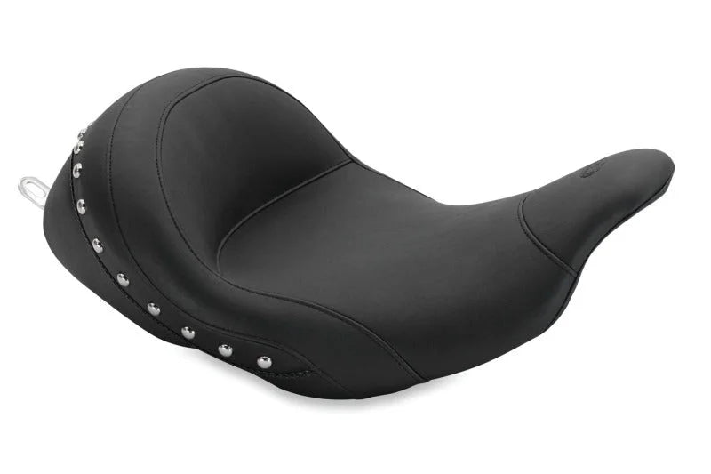 Mustang 08-21 Harley Electra Glide,Rd Glide,Rd King, Str Glide Lowdown Solo Seat w/Studs - Black - Side View