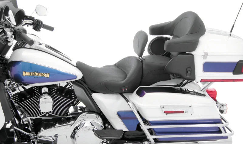 Mustang 08-21 Harley Electra Glide,Rd King,Str Glide Touring Heated 1PC Seat w/Driver Backrest-Black - Main Product View