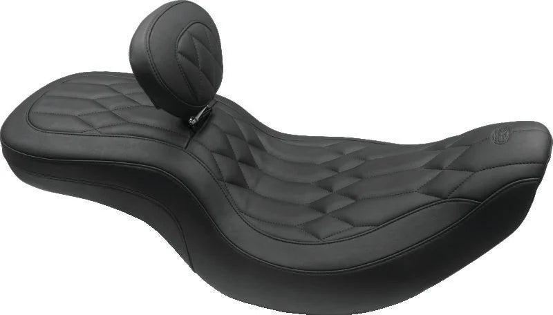 Mustang 08-21 Harley FL Touring Driver Backrest Kit Regal w/Black Pearl Studs- Black - Main Product View