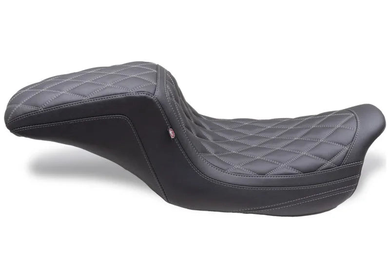Mustang 08-24 HD FL Touring Double Diamond Squareback 1PC Seat - Black w/ Grey Stitching - Side View