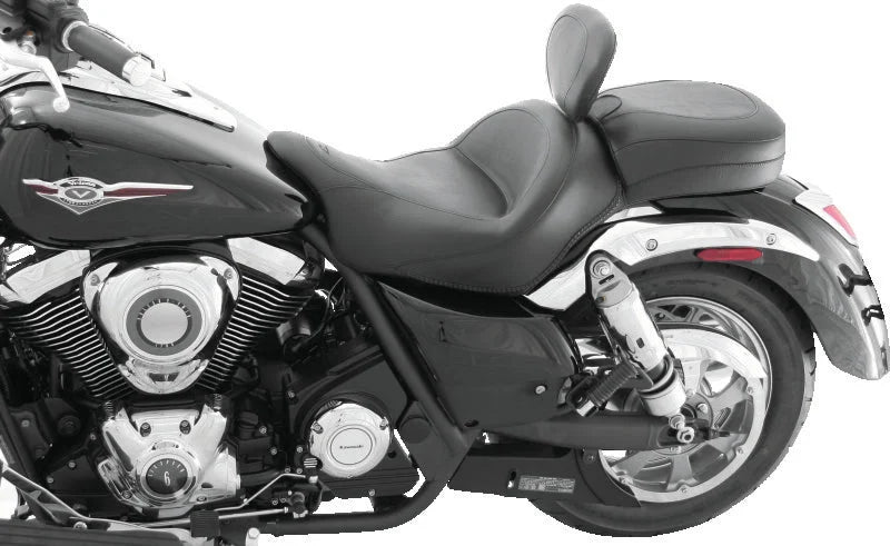 Mustang 09-13 Kawasaki Vulcan 1700 Classic Std Touring 1PC Seat w/Driver Backrest - Black - Detail View