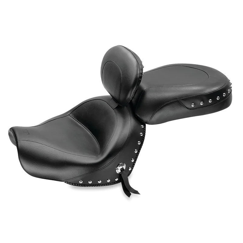 Mustang 09-17 Yamaha V-Star 950, 950 Tourer Std Touring 2PC Seat w/Driver Backrest Studs - Black - Side View
