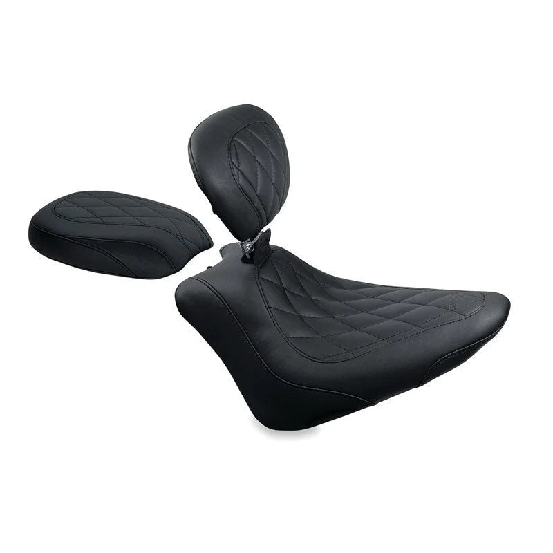Mustang 11-13 Harley Blackline,12-17 Slim/Slim S Wide Touring Solo Seat w/DBR Diamond - Black - Side View