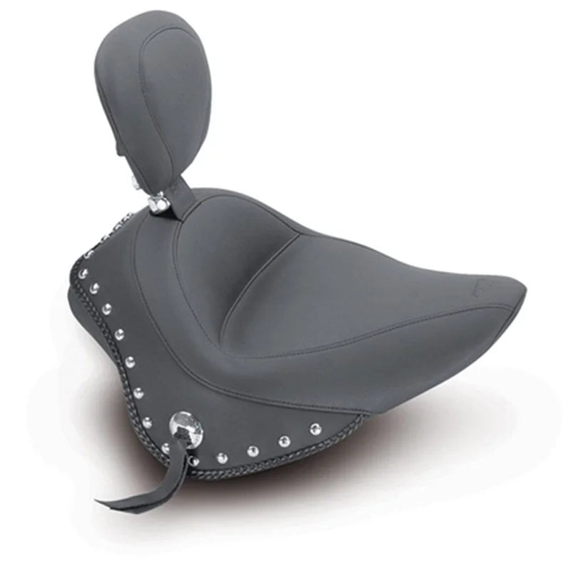 Mustang 11-13 Harley Blackline,12-17 Slim/Slim S Wide Touring Solo Seat w/DBR Studs - Black - Side View