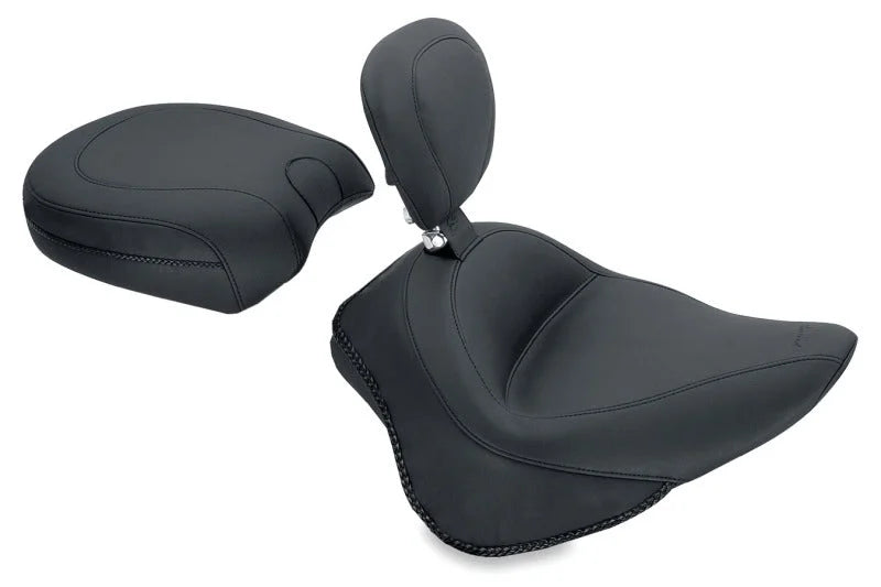 Mustang 11-13 Harley Blackline,12-17 Slim/Slim S Wide Touring Solo Seat w/Driver Backrest - Black - Main Product View