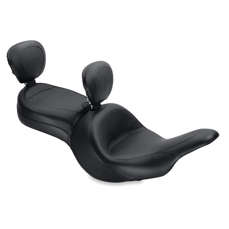 Mustang 11-19 Kawasaki Vulcan 1700, Vaquero Std Touring 1PC Seat w/Driver and Pass Backrest - Black - Back View