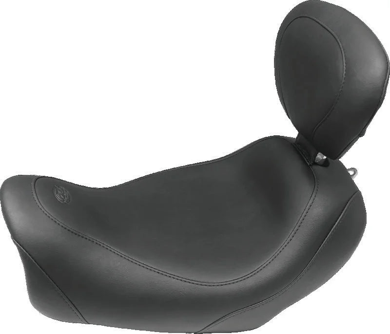 Mustang 14-17 Harley Fat Bob Wide Tripper Solo Seat w/Driver Backrest - Black - Main Product View